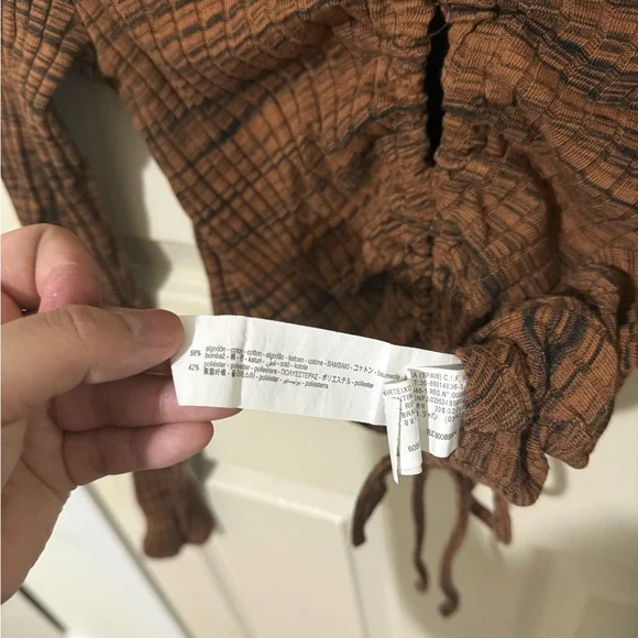 Zara Brown Ruched Cropped Long Sleeve Top | Size S - Picture 7 of 12